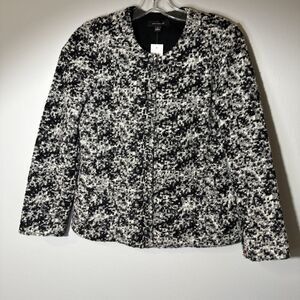 Ann Taylor multi black‎ white and silver Crop Blazer Wool Blend size S NWT